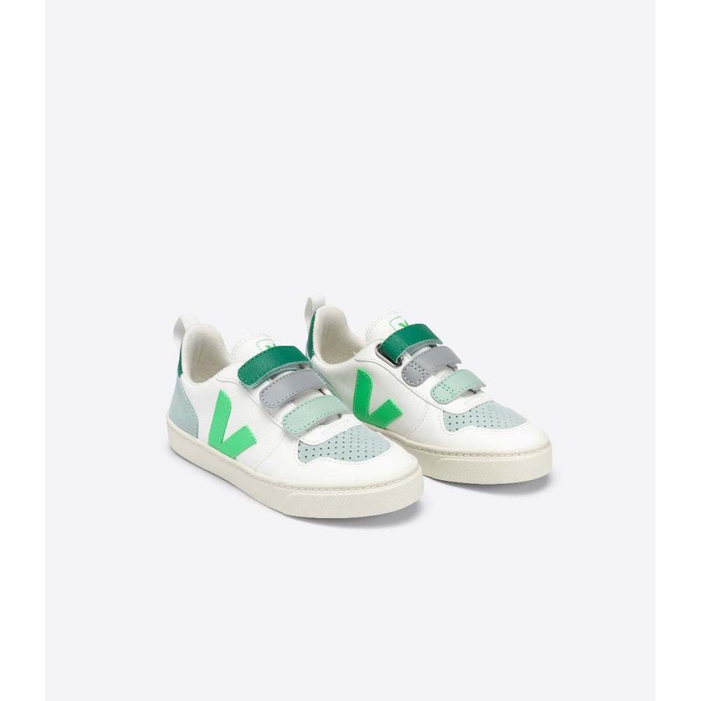 Pantofi Copii Veja V-10 CHROMEFREE White/Green | RO 741MQZ